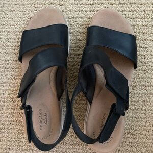 Clarks JILLIAN PEARL Sandals Women's Black Slingback Strappy Leather~ Sz 9.5~